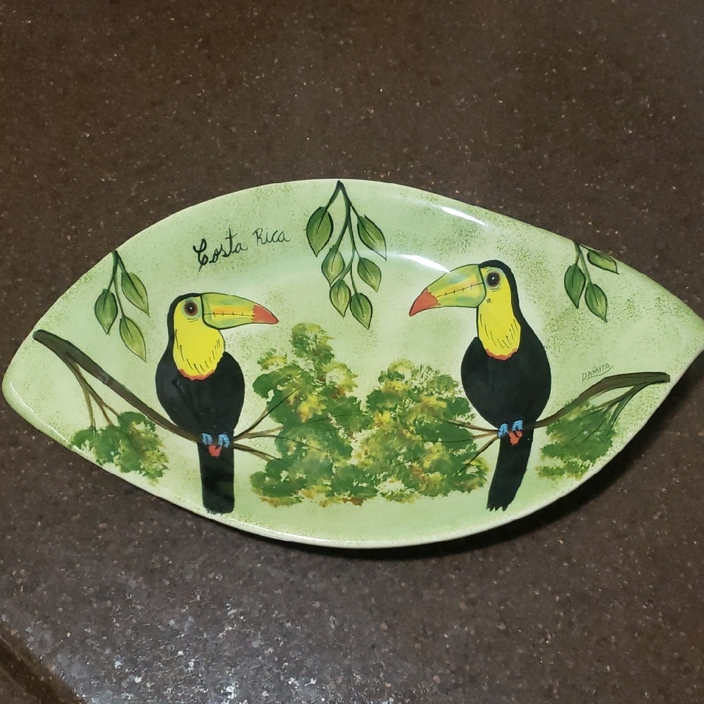 Costa Rica Platter Toucan Bird Signed Dayan El Paisaje Small Serving Platter.